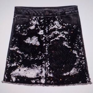 kidpik Black Sequin Denim Mini Skirt